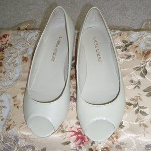 Laura Ashley Cream Color Open Toe Wedge Shoes